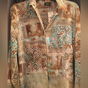 Tailor B. Moss tribal design button up dress shirt. Size medium, brand new.